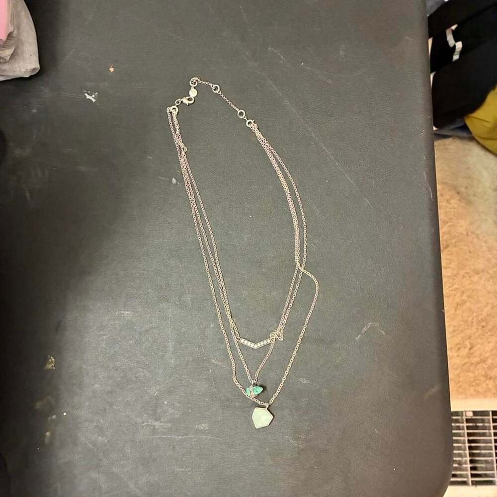 Kendra Scott Layered Silver Necklace with Turquoise and Mint Pendants